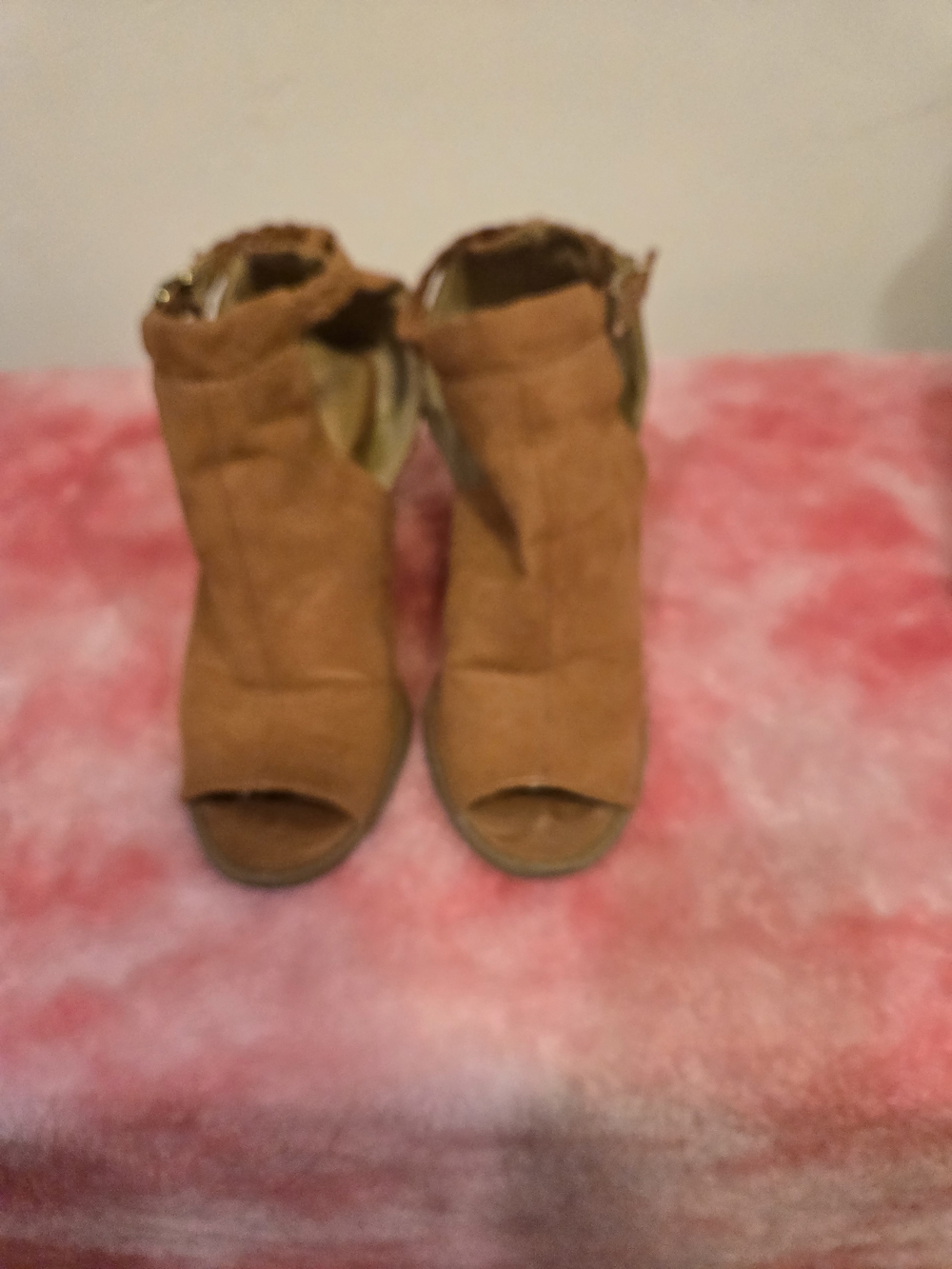 Qupid Tan Suede Open-Toe Ankle Booties